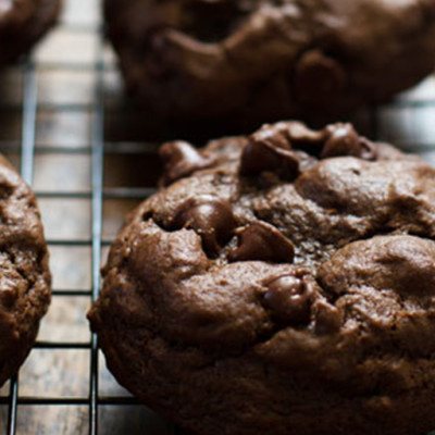 Thick Fudgy Double Chocolate Chip Cookies