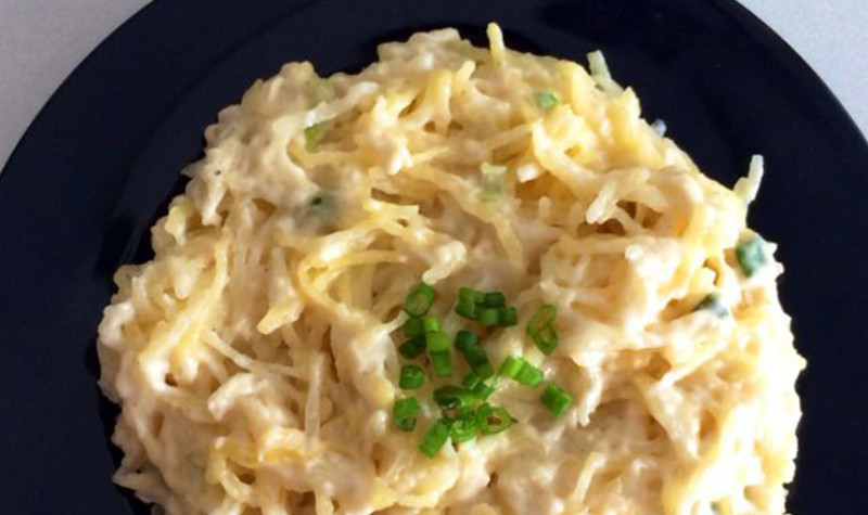 Alfredo Sauce over Spaghetti Squash