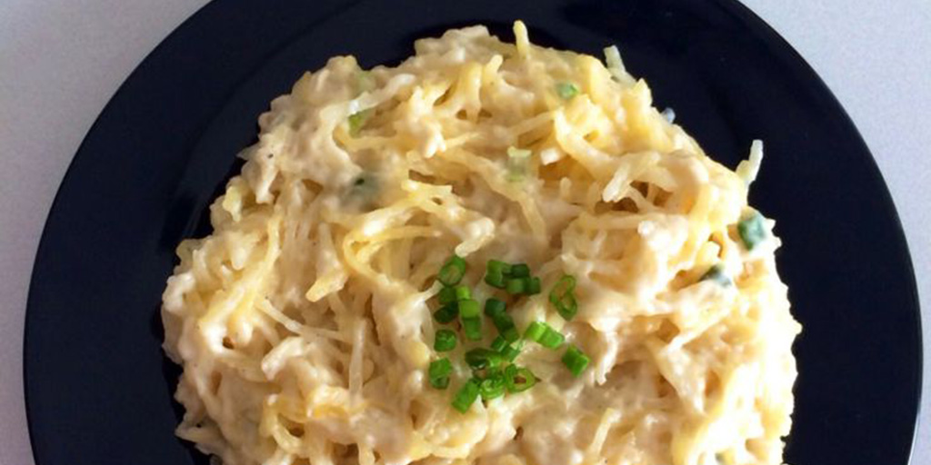 Alfredo Sauce over Spaghetti Squash