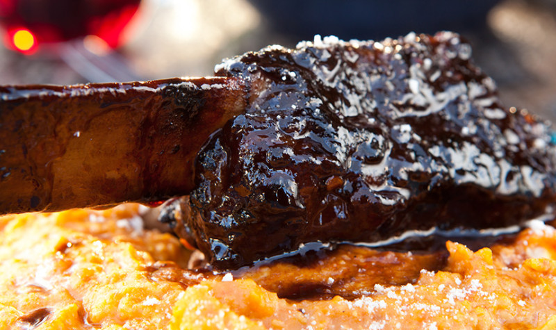 Balsamic Glazed Beef Short Ribs Over Creamy Polenta